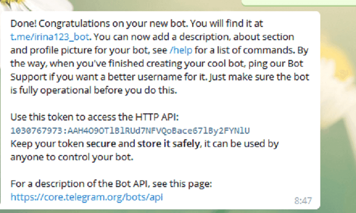 Telegram Bot API - унікальний токен автентифікації